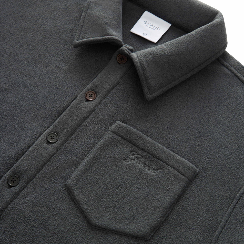GRAND COLLECTION - Polar Fleece Button Up Overshirt "Grey"