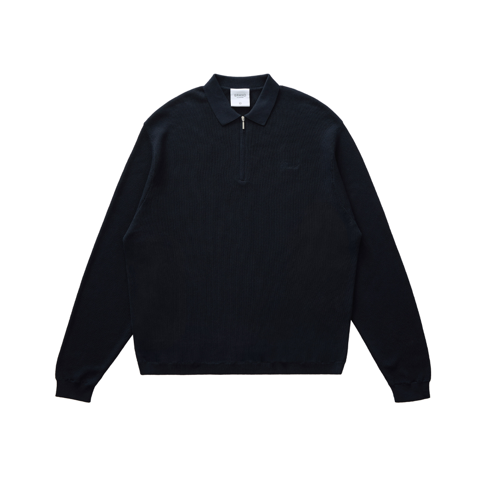 GRAND COLLECTION - Knit Quarter Zip Sweater "Navy"