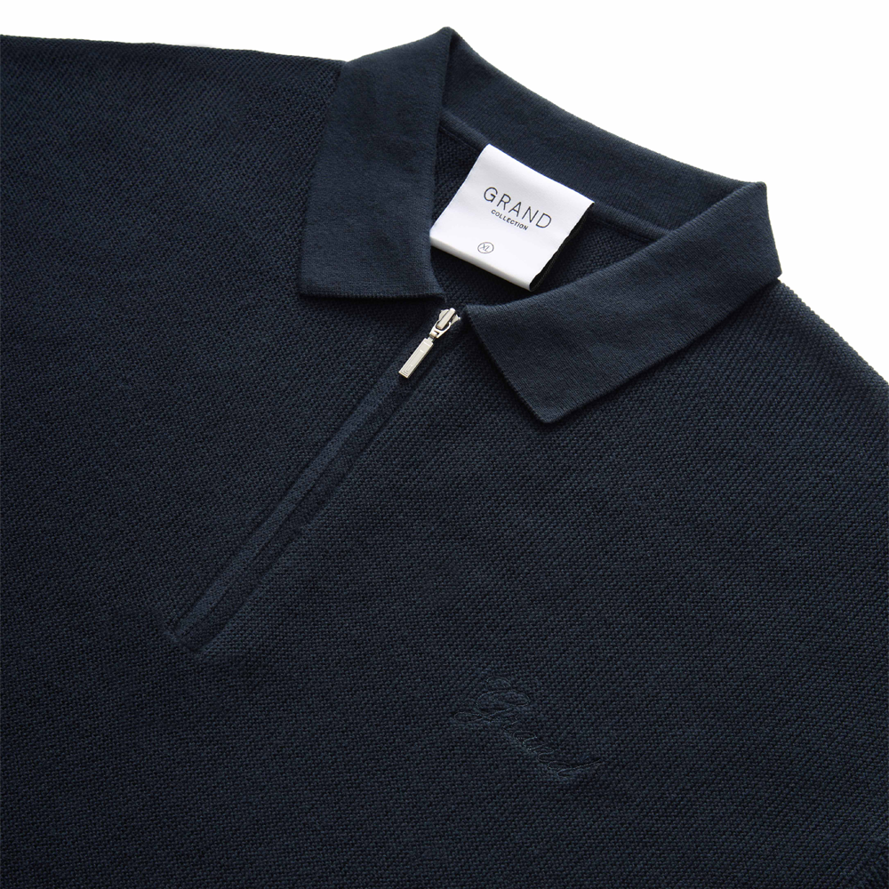 GRAND COLLECTION - Knit Quarter Zip Sweater "Navy"