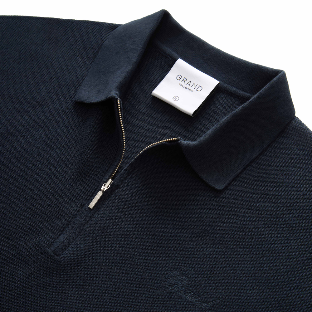 GRAND COLLECTION - Knit Quarter Zip Sweater "Navy"