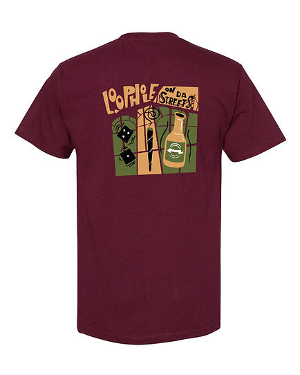 LOOPHOLE WHEELS - ON DA STREETS TEE "BARGUNDY"