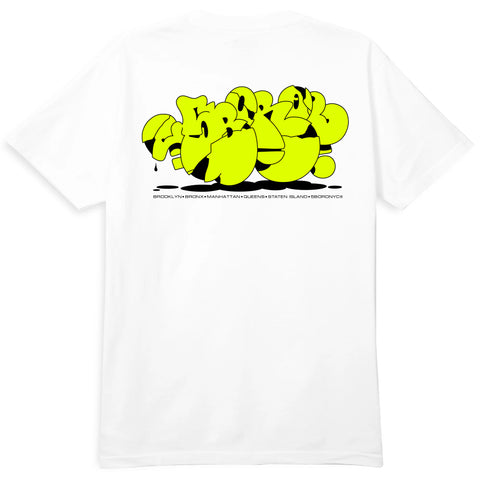 5BORO - 5B X SP-ONE CRACKLE Tee "White / Highlighter Yellow"