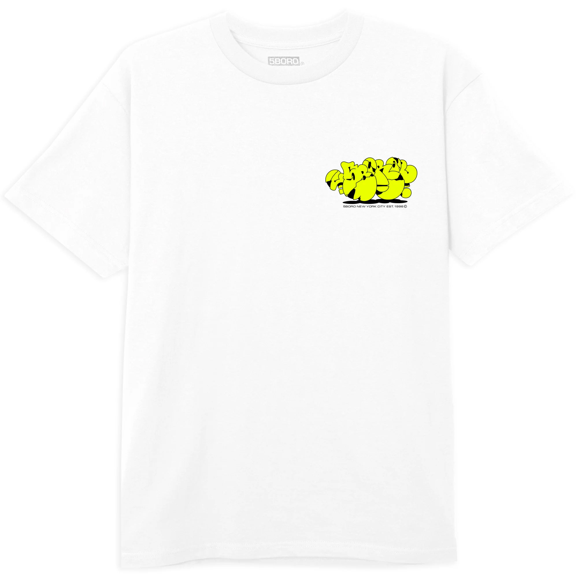 5BORO - 5B X SP-ONE CRACKLE Tee "White / Highlighter Yellow"