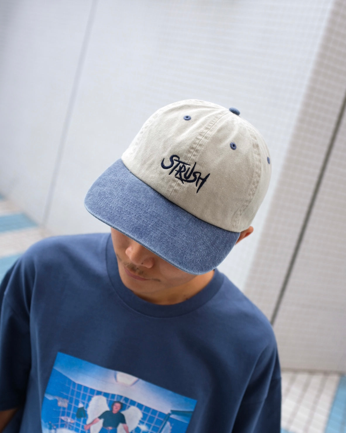 STRUSH WHEELS - Script Pigment Strapback Cap "Grey / Navy"