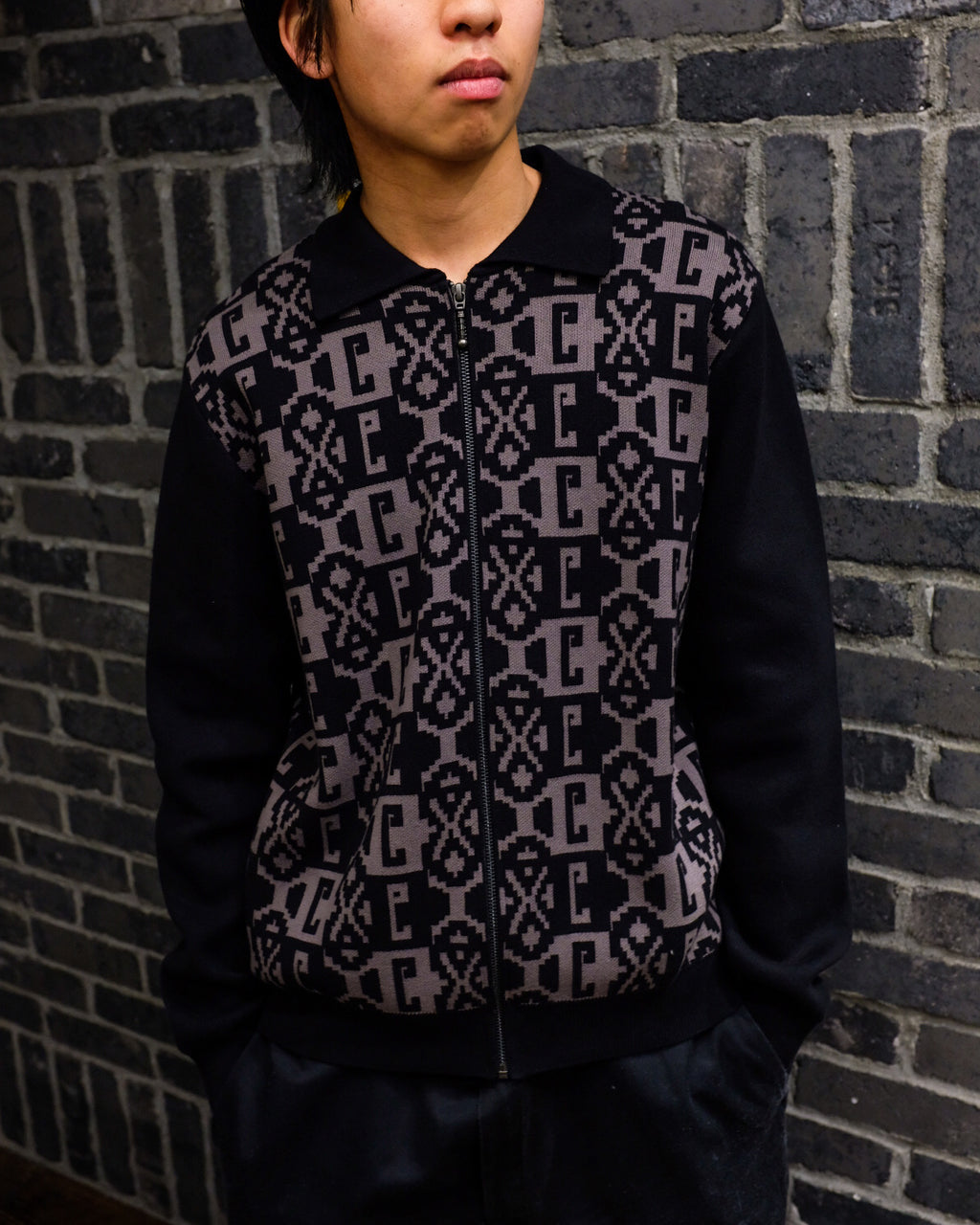 GX1000 - Jacquard Knit Zip Up "Black"