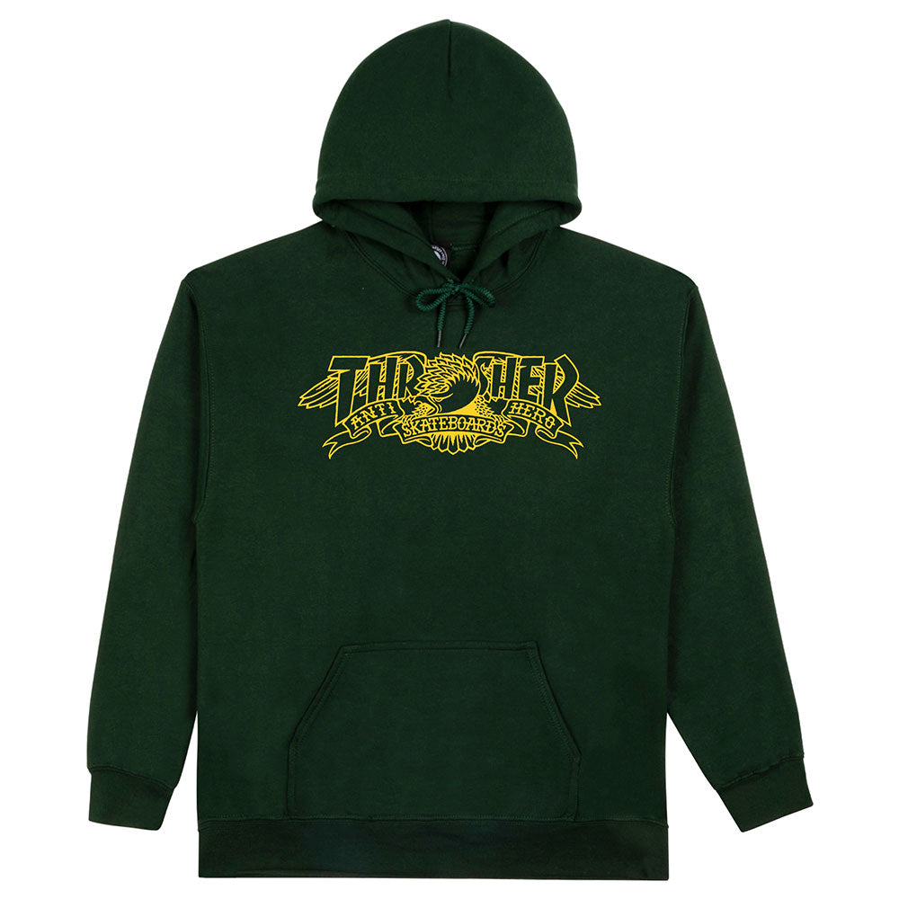 THRASHER X ANTIHERO - MAG BANNER - L/S HOODIE "FOREST GREEN"