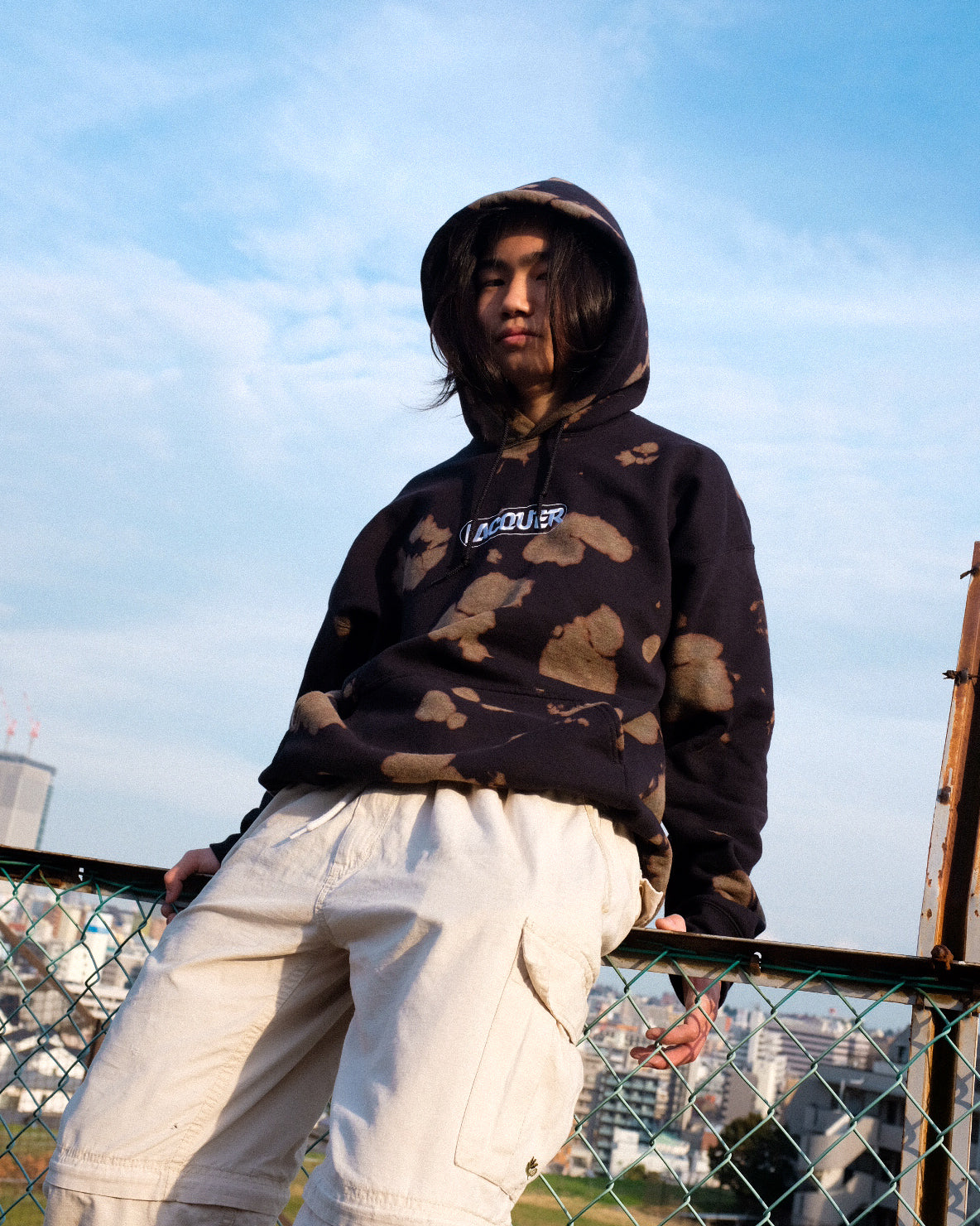 LACQUER - Embroidery tie dye Hoodie "Black"