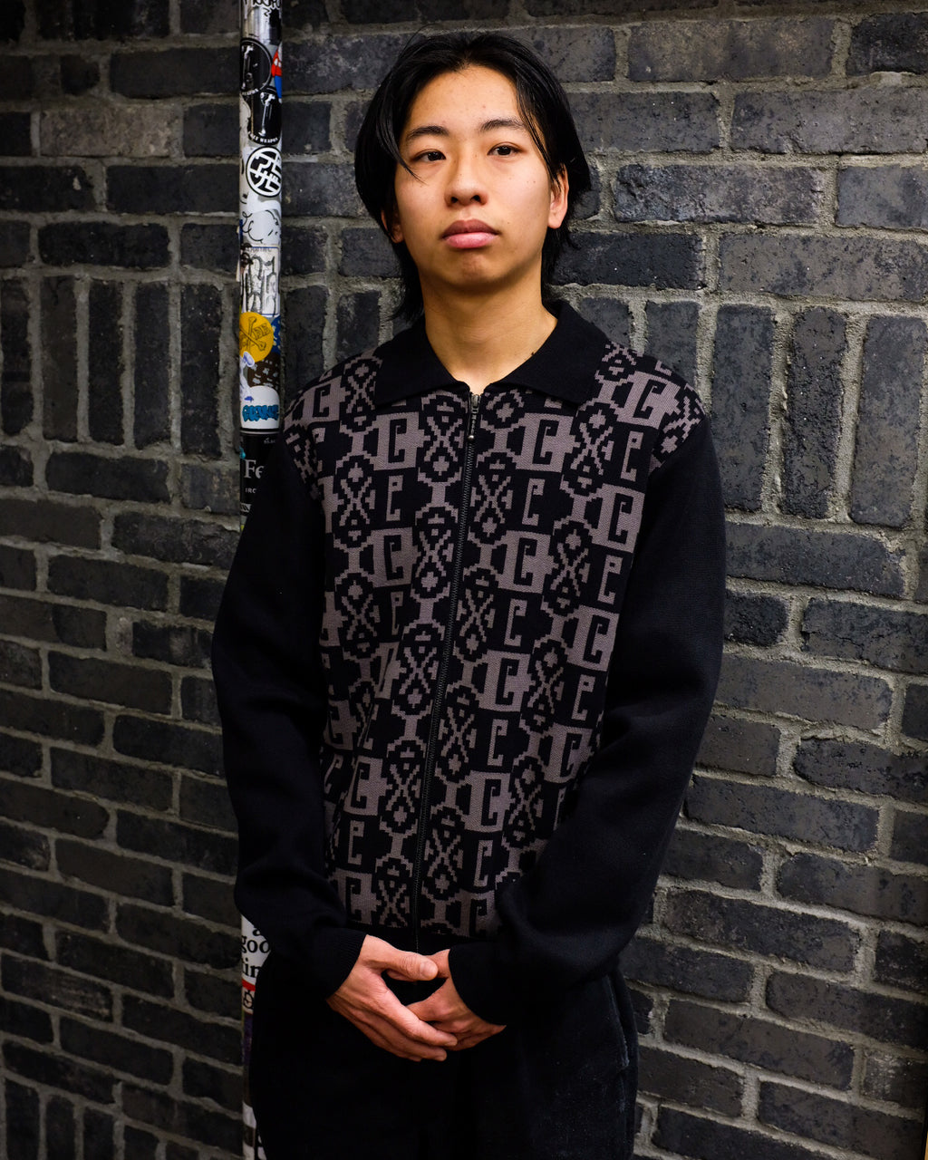 GX1000 - Jacquard Knit Zip Up "Black"