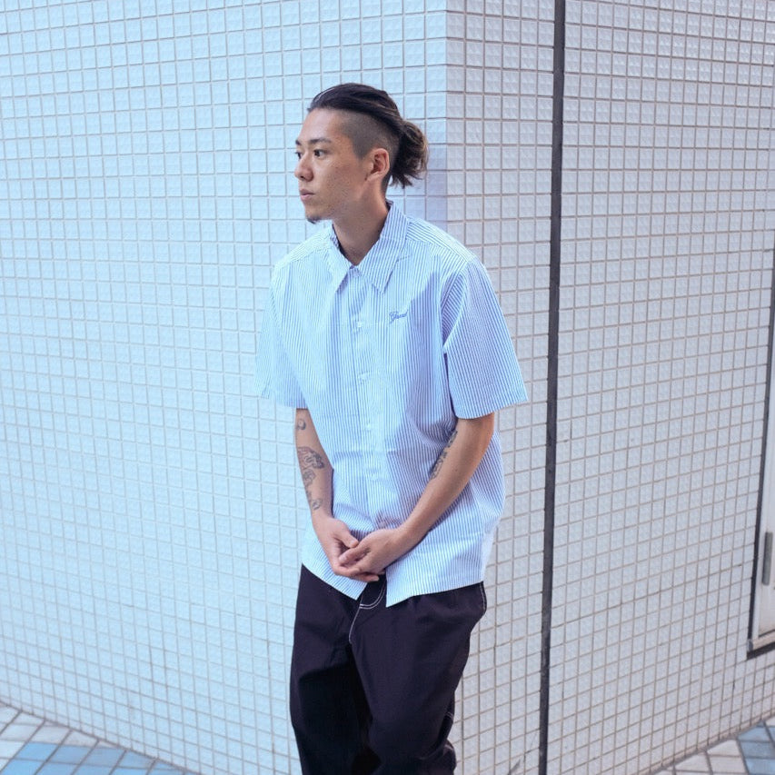 GRAND COLLECTION - Striped Poplin Shirt "Blue"
