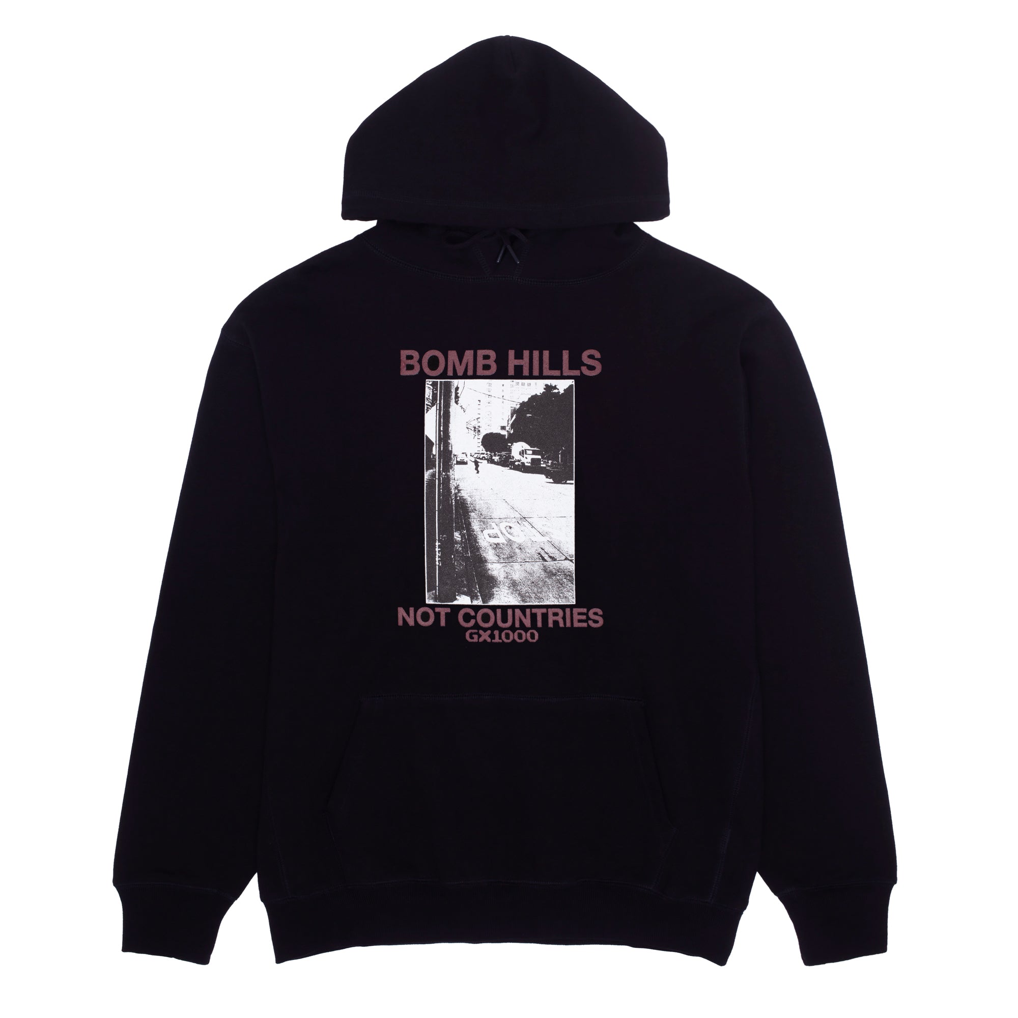 レア! 美品GX1000 袖ロゴプリントパーカー 黒Mジーエックス スケート GX1000 - Bomb Hills Not Countries Hoodie 