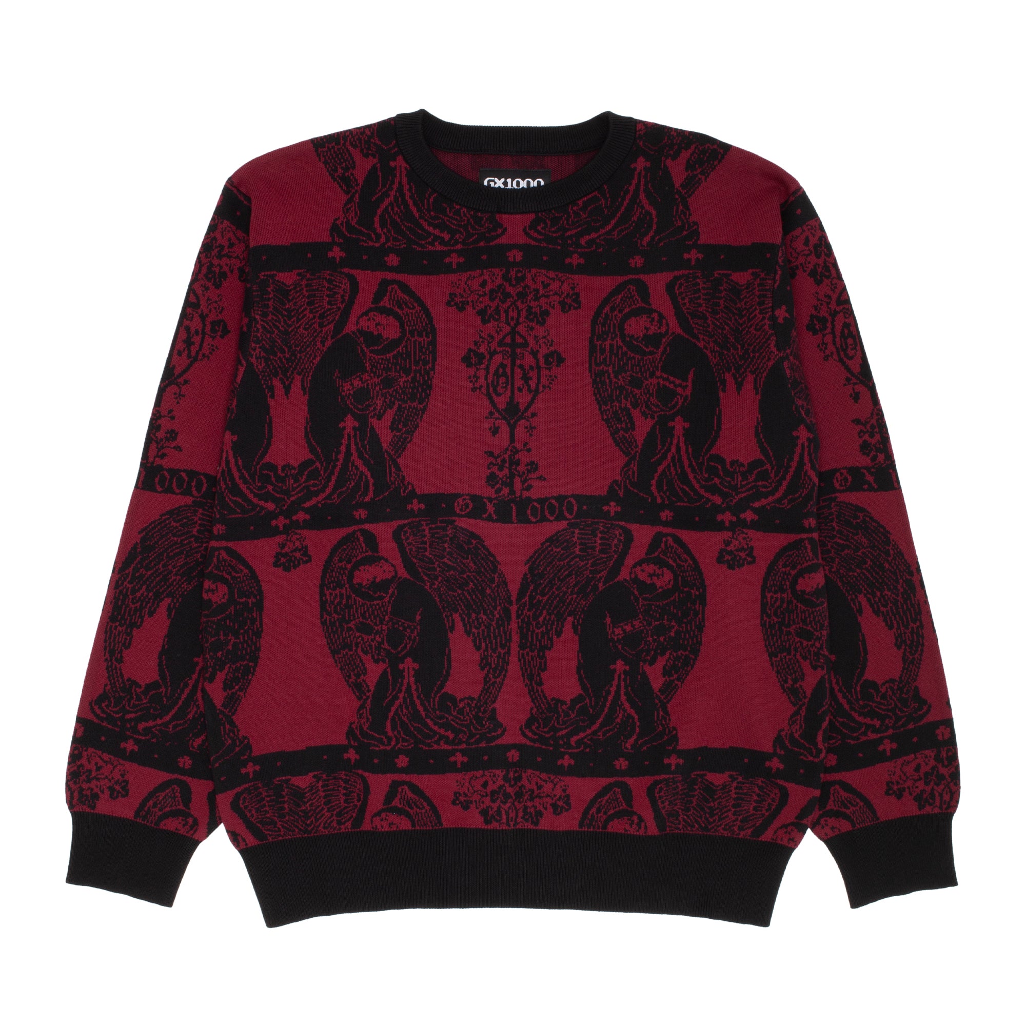GX1000 - Jacquard Knit Angel Sweater "Black/Maroon"