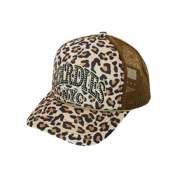 HARDIES HARDWARE - RHINESTONE PRE CURVE TRUCKER HAT "LEOPARD/BLACK"