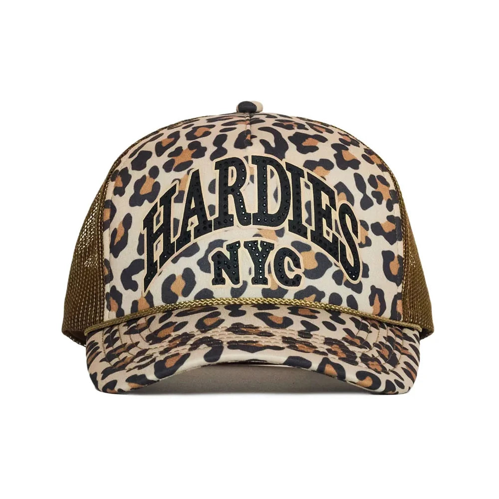 HARDIES HARDWARE - RHINESTONE PRE CURVE TRUCKER HAT "LEOPARD/BLACK"