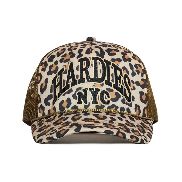 HARDIES HARDWARE - RHINESTONE PRE CURVE TRUCKER HAT "LEOPARD/BLACK"