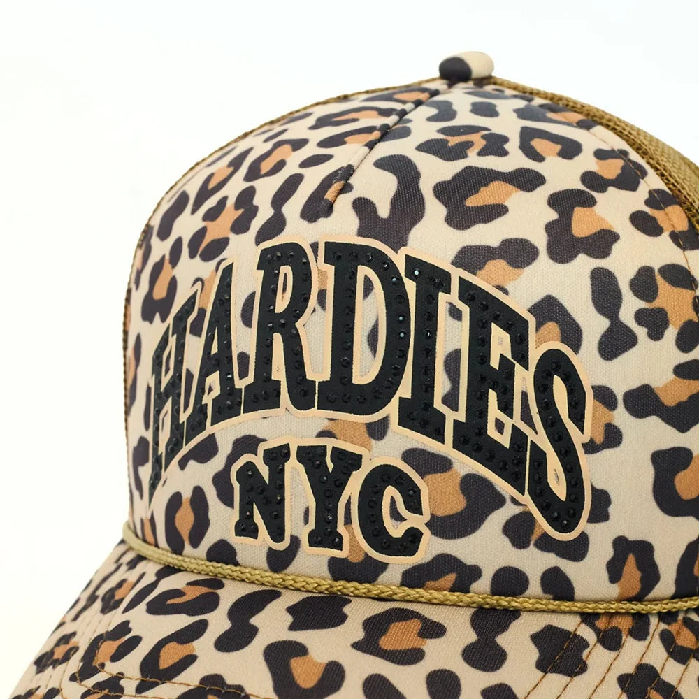 HARDIES HARDWARE - RHINESTONE PRE CURVE TRUCKER HAT "LEOPARD/BLACK"