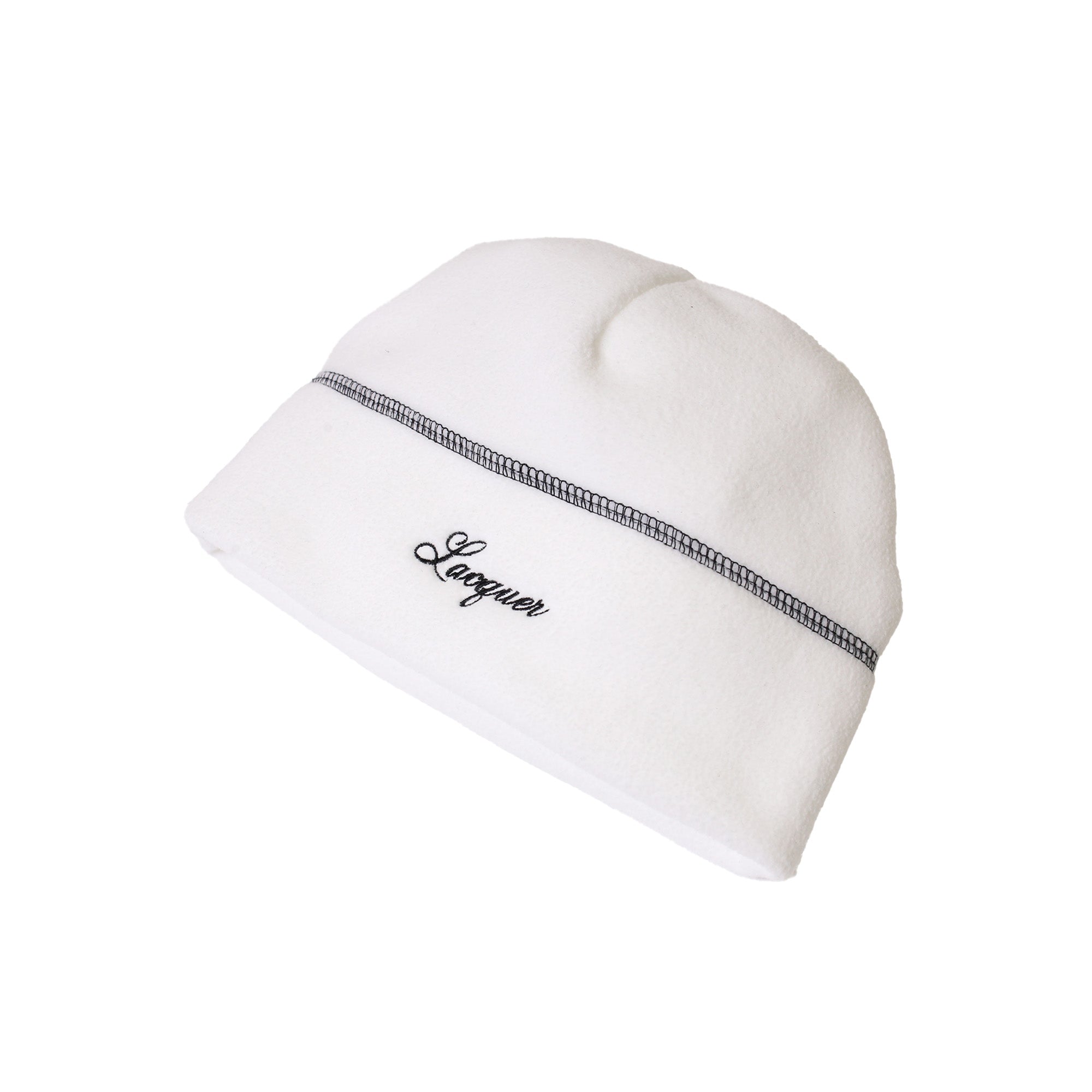 LACQUER - Script Logo Fleece Beanie "White/Black"