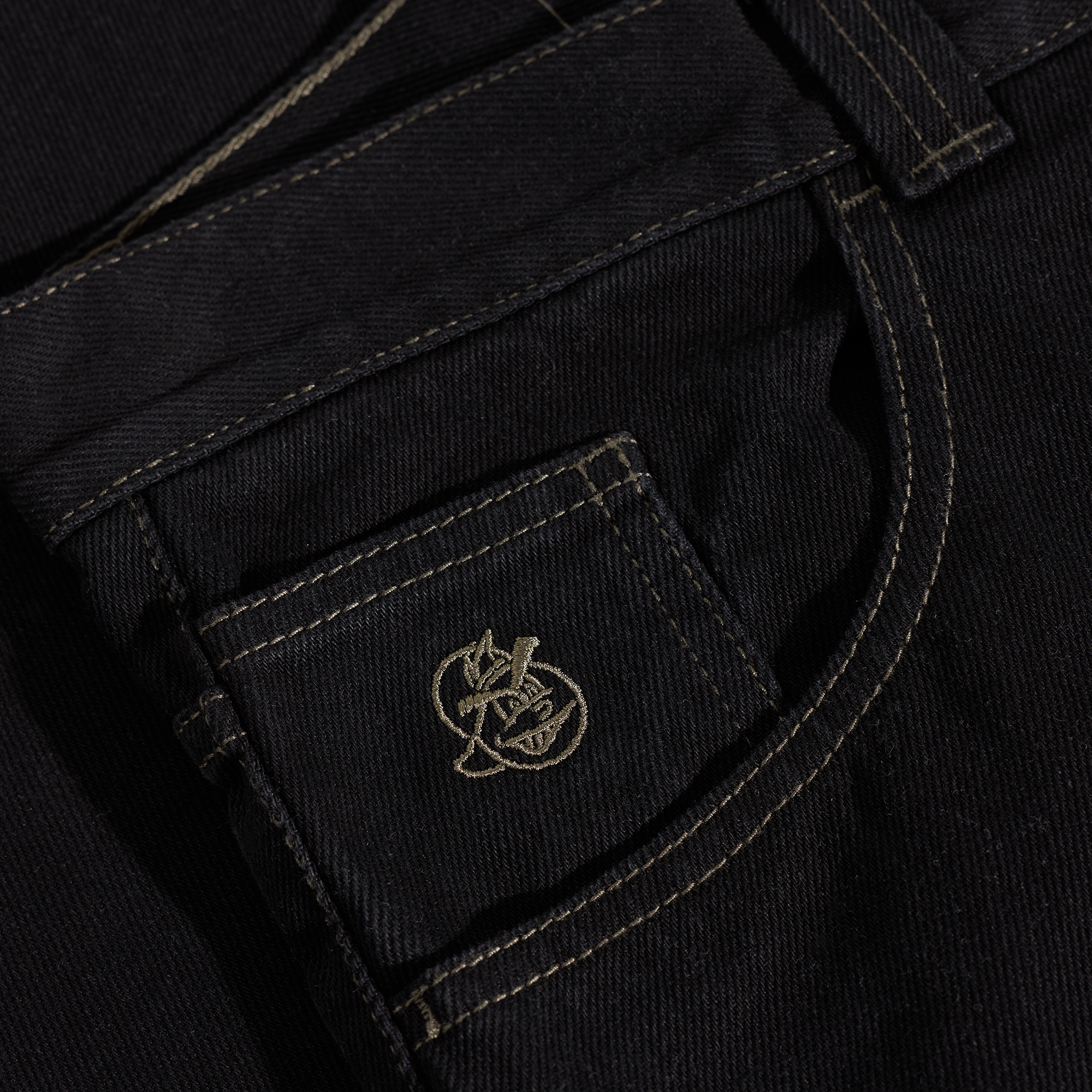 POLAR - 93 Pants Contrast Stitching "Black/Dark Olive"