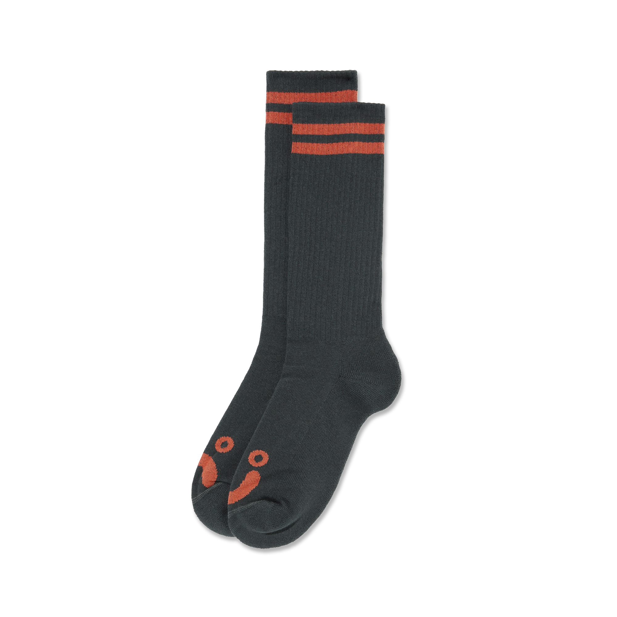 POLAR - Long Rib Socks Happy Sad  "Graphite / Orange"