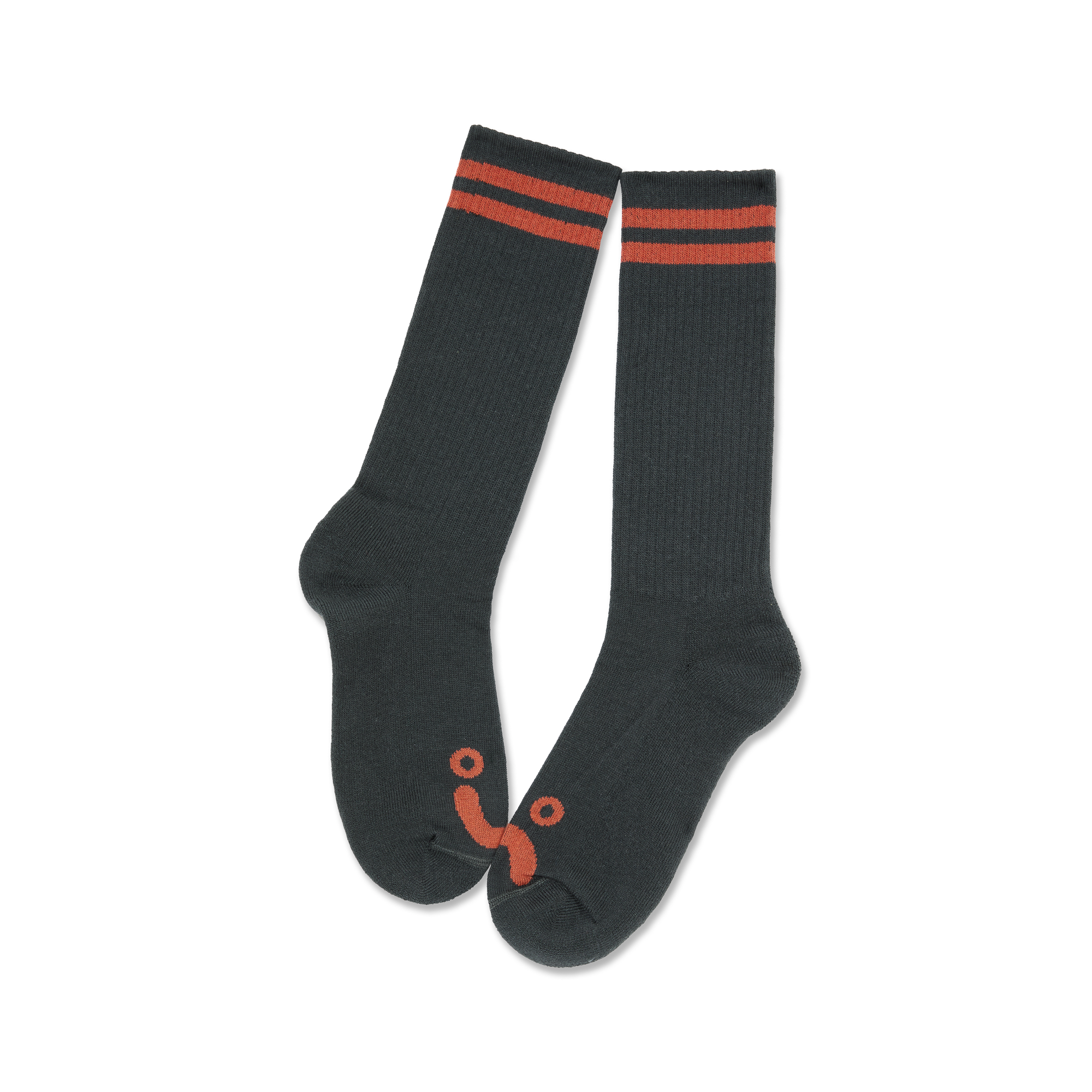 POLAR - Long Rib Socks Happy Sad  "Graphite / Orange"