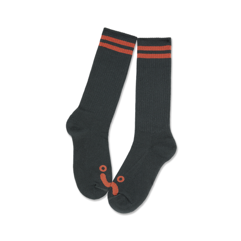 POLAR - Long Rib Socks Happy Sad  "Graphite / Orange"