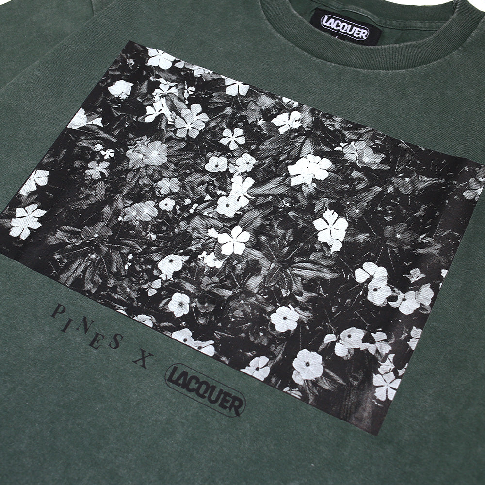 LACQUER x PINES - White Flower Tee "Washed Green"