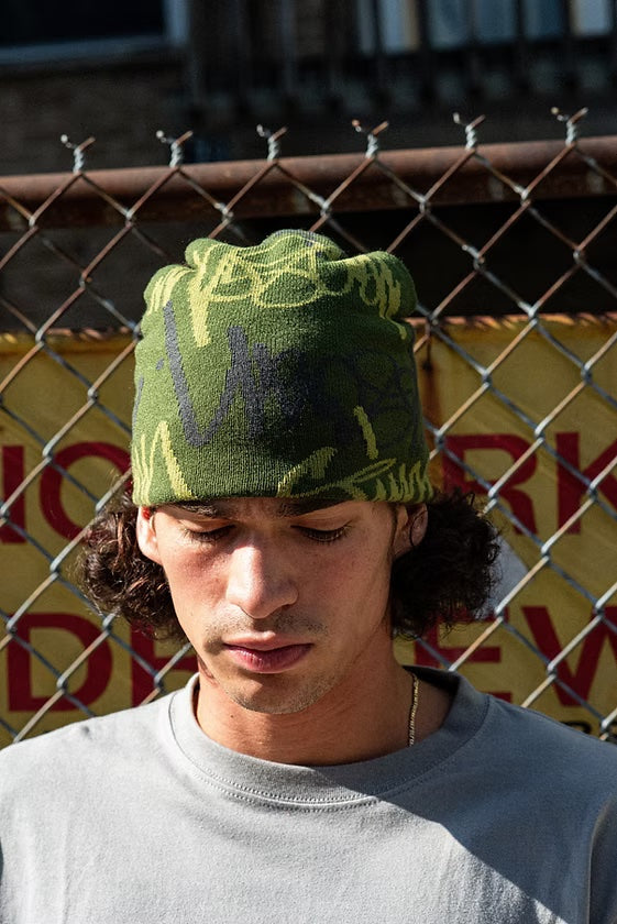 TIME SCAN - SCRIPT REVERSIBLE BEANIE "Grey & Green"