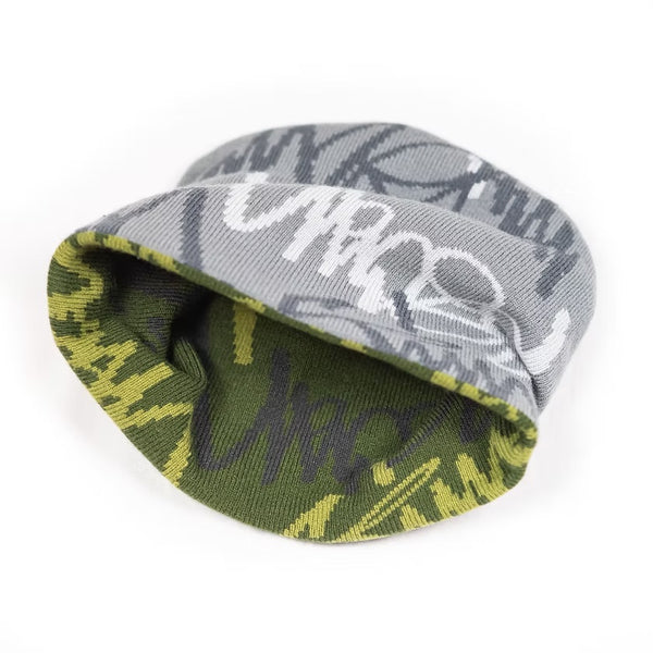 TIME SCAN - SCRIPT REVERSIBLE BEANIE "Grey & Green"
