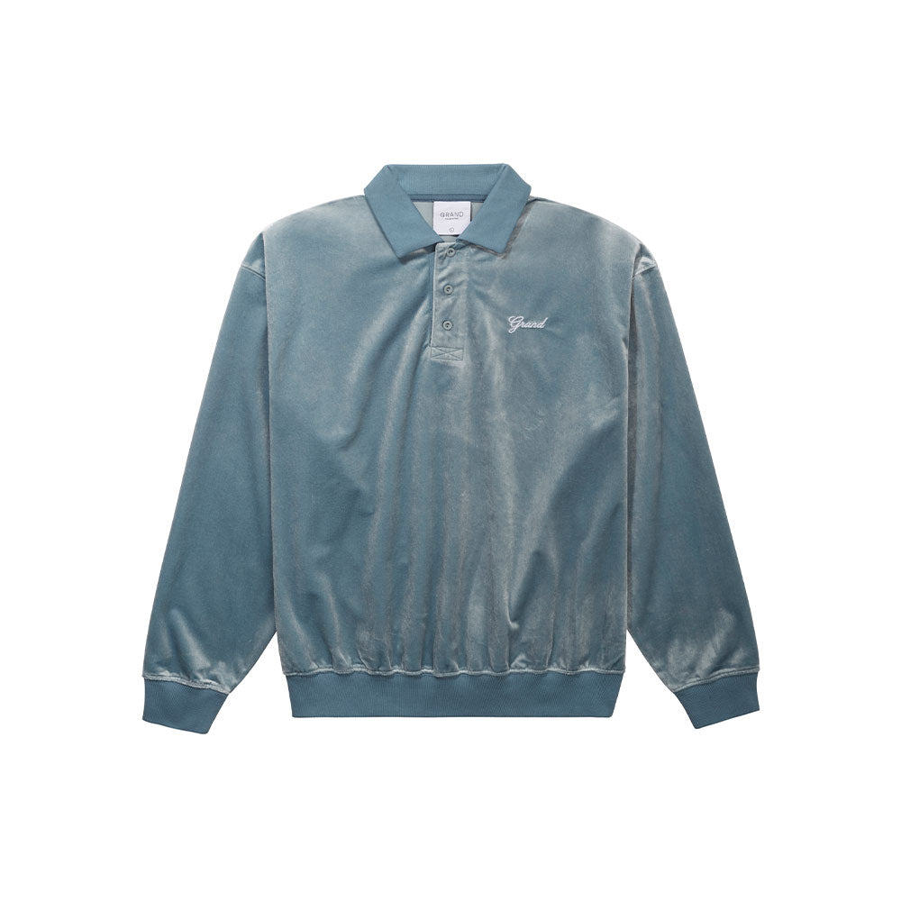 GRAND COLLECTION -Velour Collared Pullover "Baby blue"